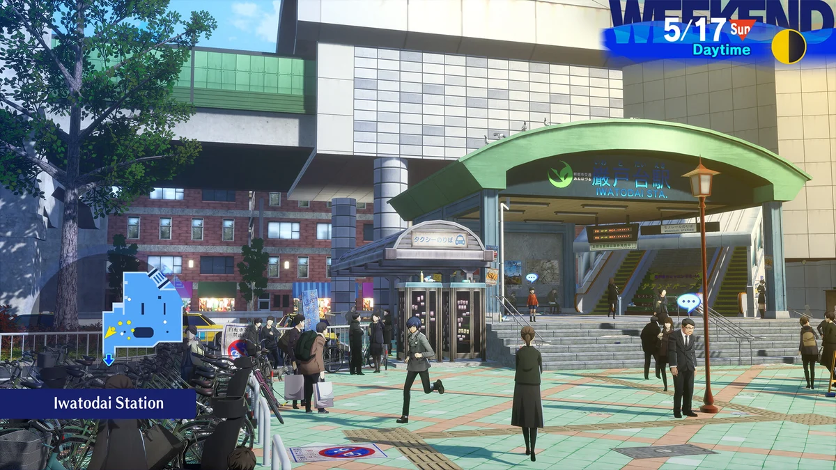 The protagonist outside Iwatodai Station in Persona 3 Reload.