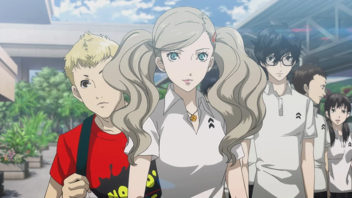 Ryuji, Ann and Joker in an animated scene from Persona 5 Royal.