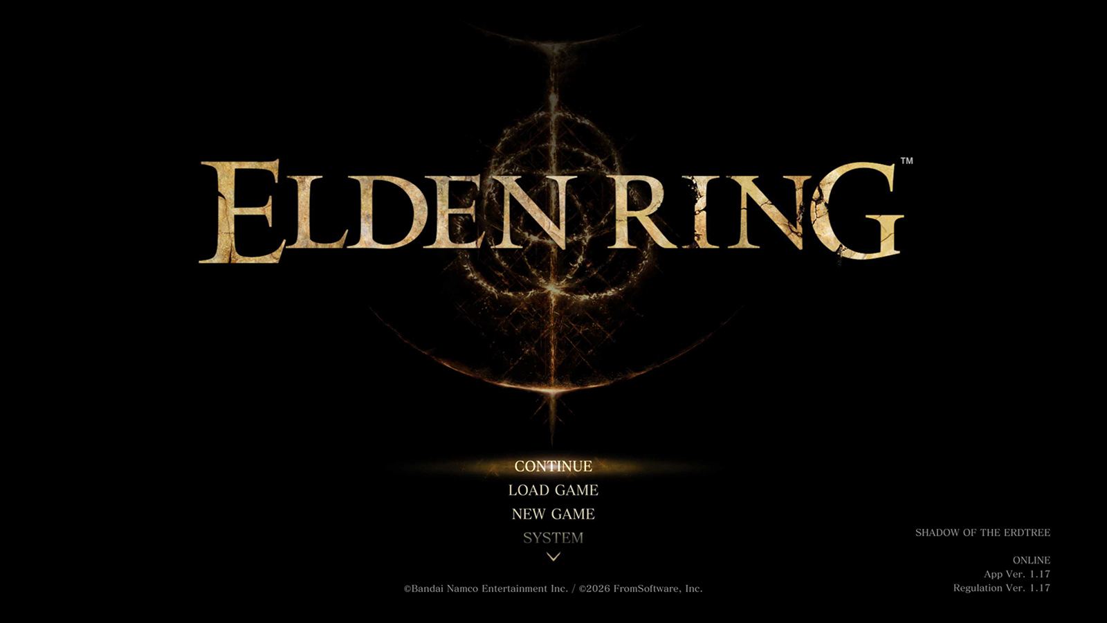 Elden Ring PS5 title screen with Continue, Load Game and New Game options.