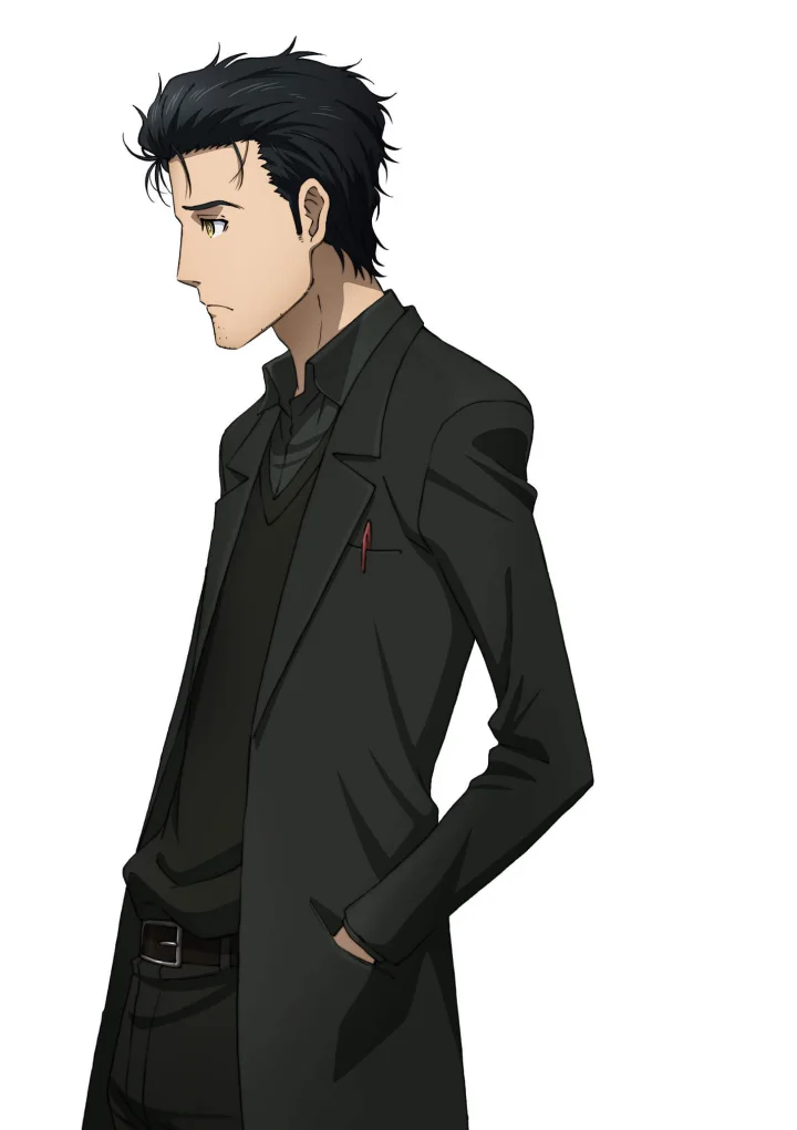 Okabe in a black coat in Steins;Gate 0 volume-one package artwork.