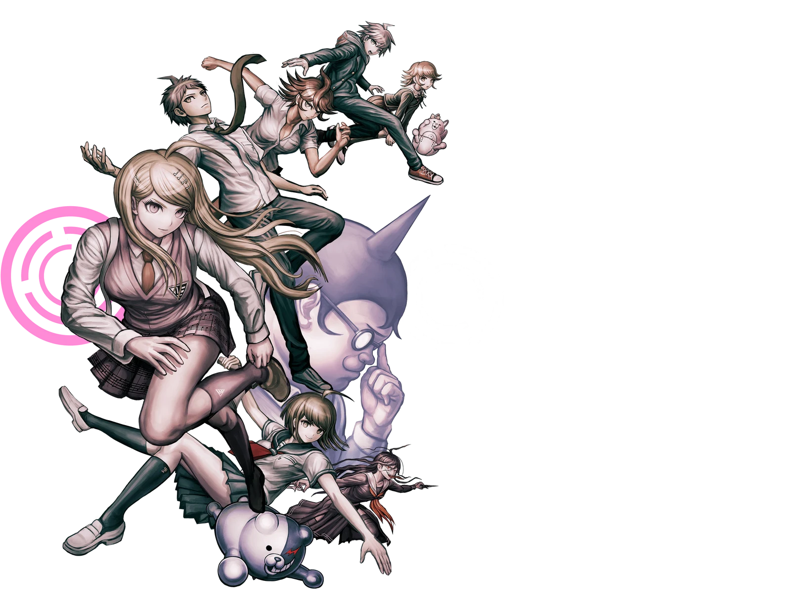 Danganronpa characters and Monokuma in the official Decadence key visual