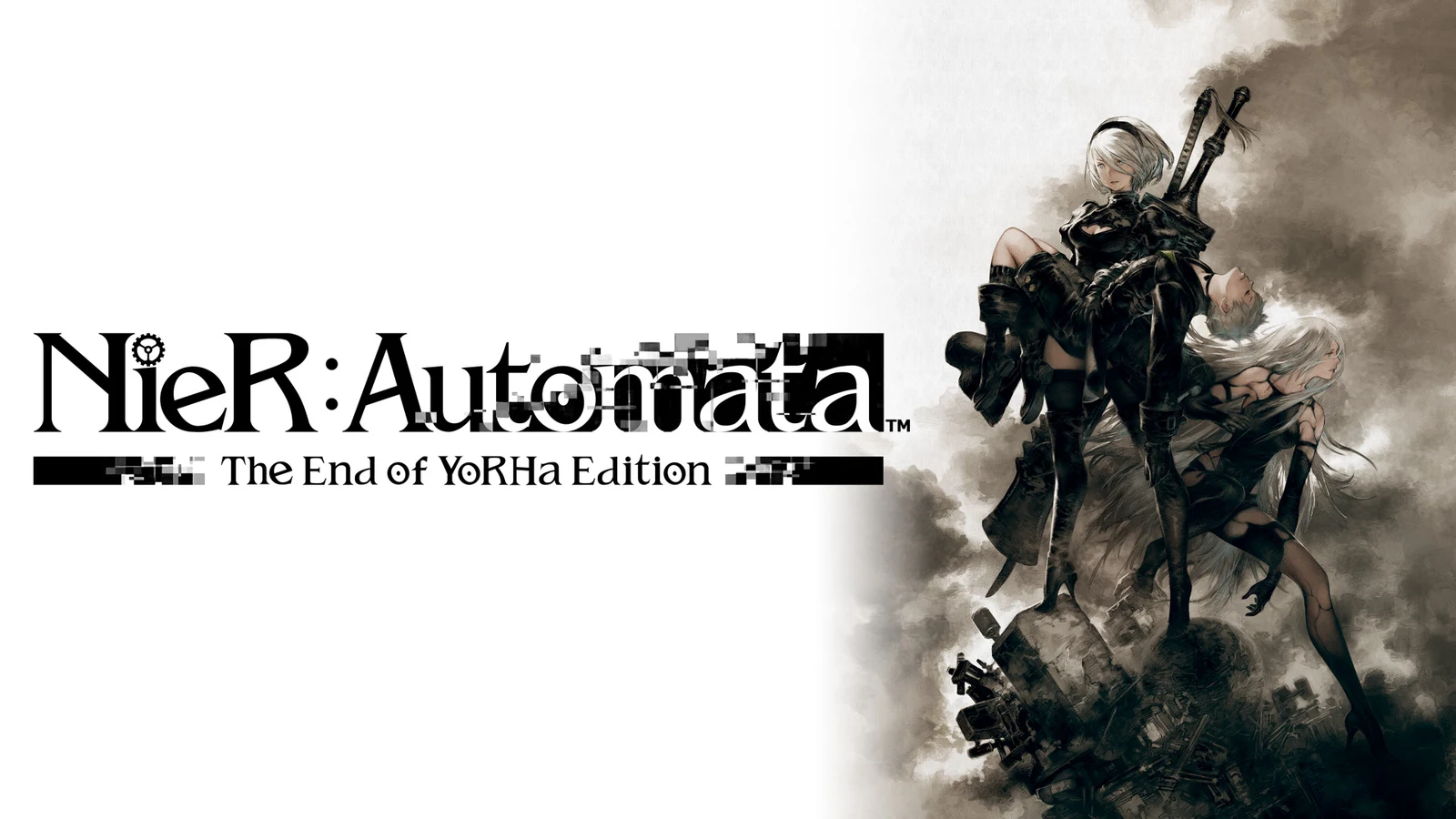 2B, 9S and A2 beside the official The End of YoRHa Edition title artwork